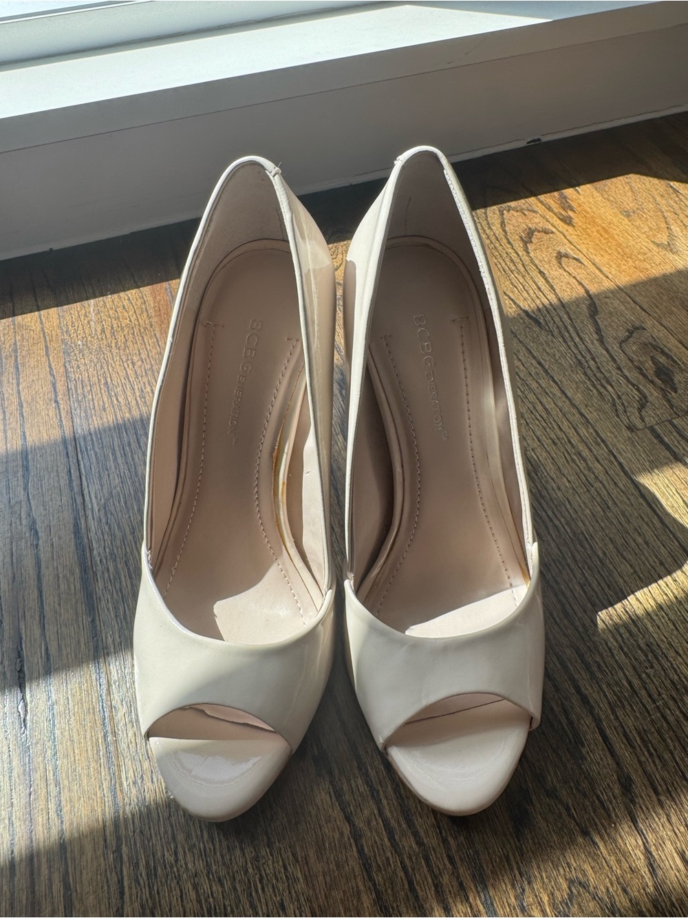 BCBGeneration Cream Open-Toe Heeled Pumps
